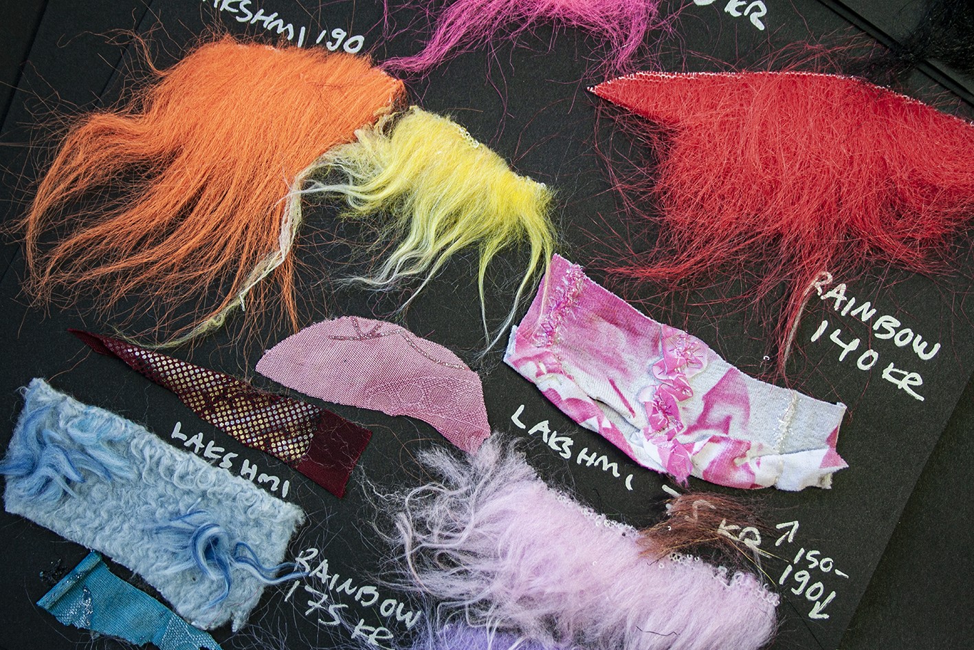 Material samples in various colours