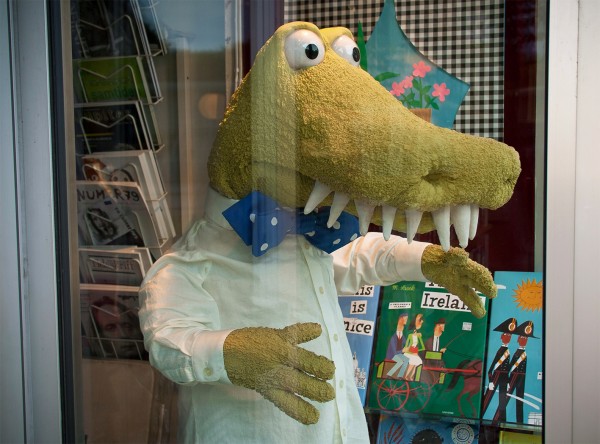 Johannes Jensen i Tronsmo bokhandelens utstillingsvindu